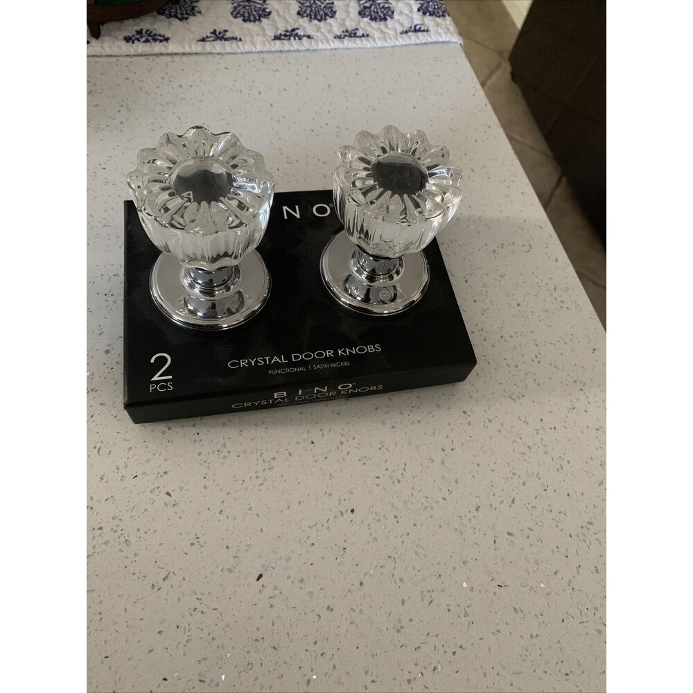2 CRYSTAL DOOR KNOBS SILVER HARDWARE NEW